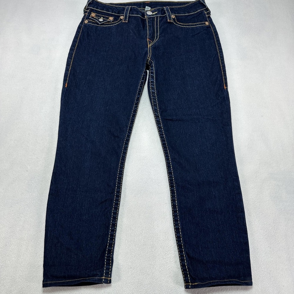 True Religion Jeans Womens 33 Blue Low Rise Big T Legging Flap Pockets Stretch